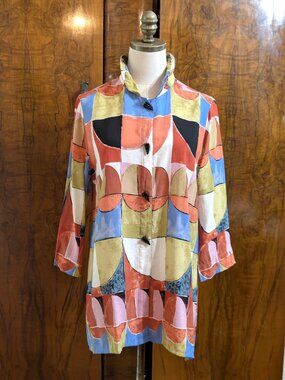 Lior Paris Wearable Art Wired Collar Tunic M Multicolor Statement Buttons Boho